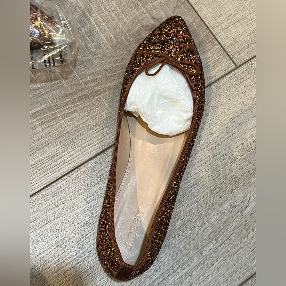 NWT J. Crew Gemma Gold/Brown Glitter Ballet Flats - Size 8 1/2